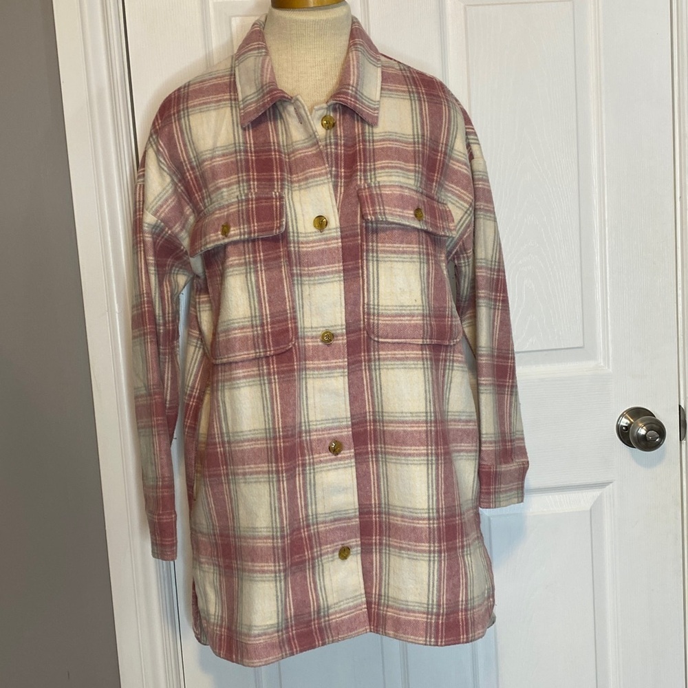 Banana‎ Republic Pink Cream Plain Flannel Wool Blend Shacket Size M - Picture 6 of 16
